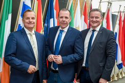 Die drei freiheitlichen EU-Mandatare Georg Mayer, Harald Vilimsky und Roman Haider (v.l.).